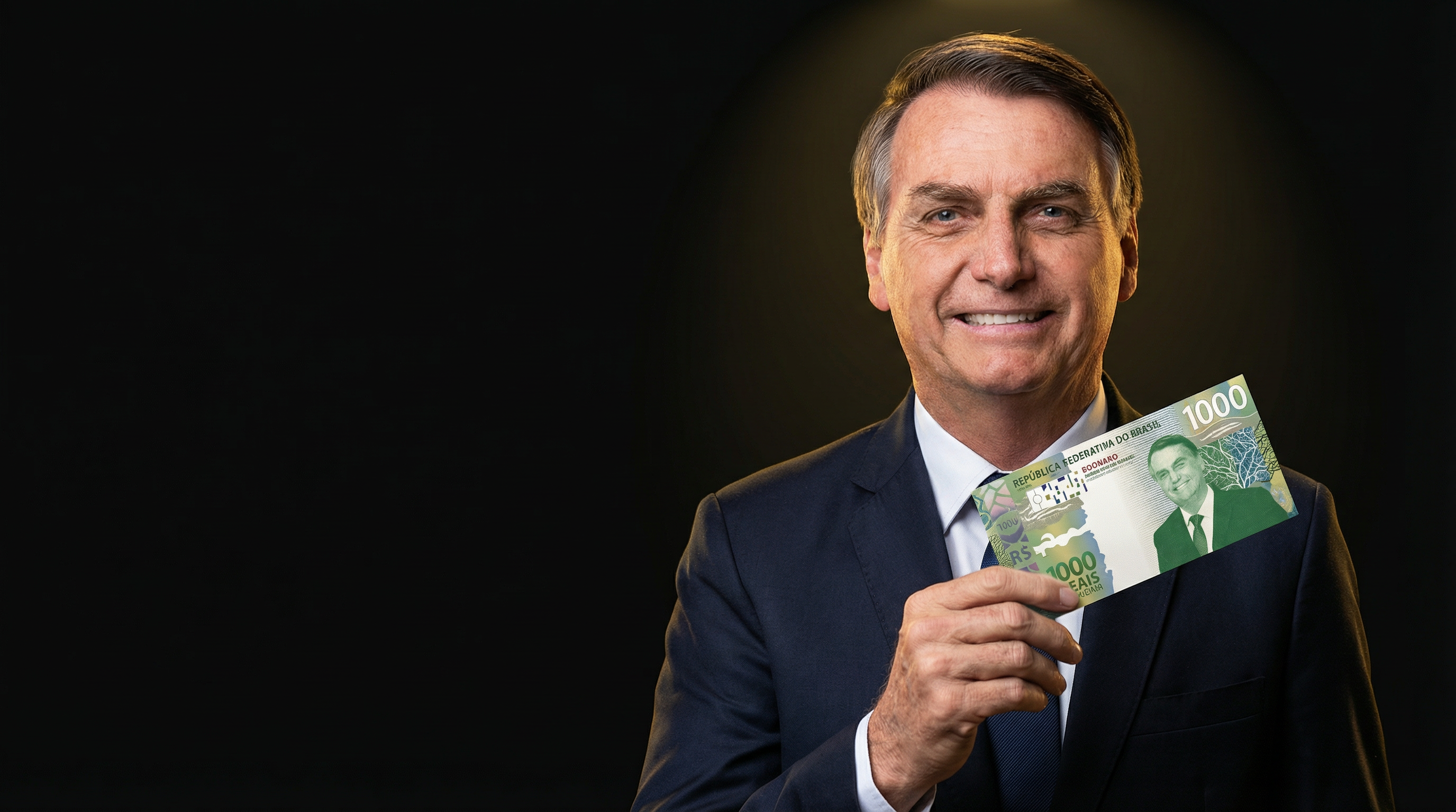 Bolsonaro segurando a cédula souvenir